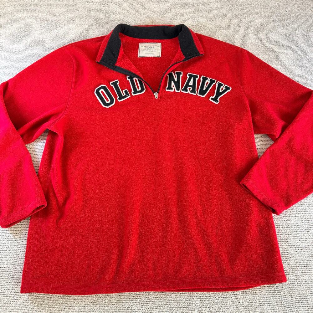 Y2K Vintage Old Navy Red Fleece Quarter Zip Pullover - XL